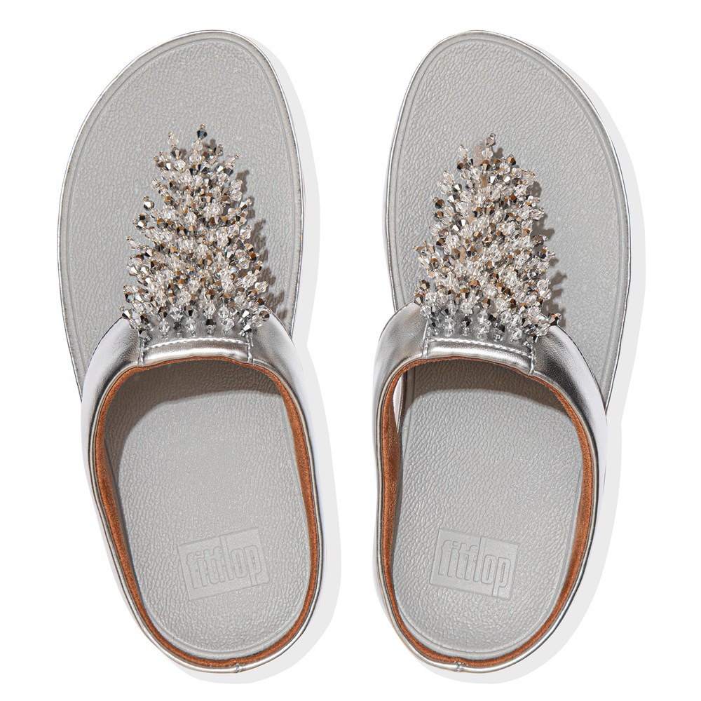 Fitflop Womens Sandals - Rumba Beaded Toe-post - Silver - 963-MKDXVH